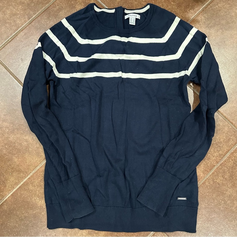 Nautica Navy Blue Striped Sweater